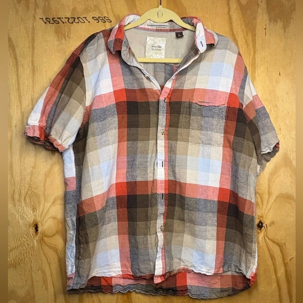 Tasso Elba Mens Short Sleeve Button Down Shirt Plaid XL Casual